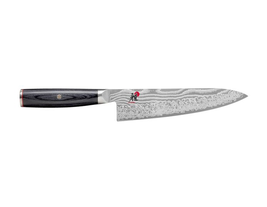 Miyabi Kaizen II 5000FCD 8-inch chef knife with Damascus blade and black handle
